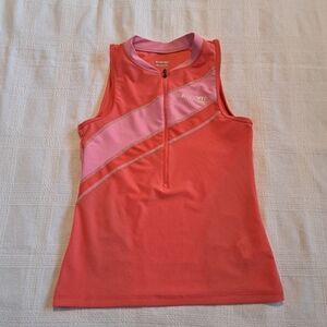 Saucony women's size Medium pink & orange 1/2 zipper sleeveless running shirt